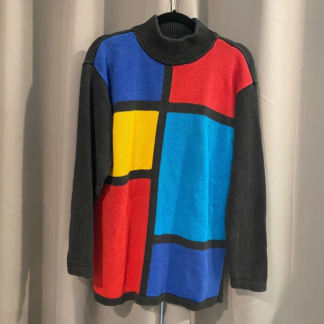 Karen Scott Sweater Womens M Multicolor Mock Neck Color Block vintage