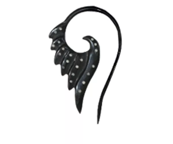 Tribal Ear Gauge Pair Carved Feather Piercing Handmade Horn Hook Organic Stretch
