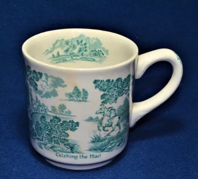 Vintage RIDGWAY Staffordshire England COACHING DAYS Green Coffee Tea Mug