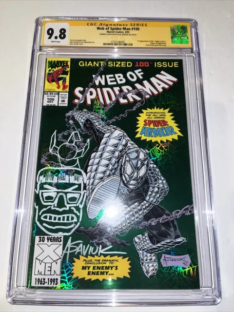 Web Of Spider-Man (1993) # 100 (CGC 9.8 WP) Signed Sketch Alex Saviuk • 1st App