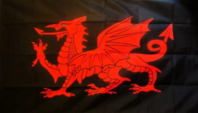 WELSH DRAGON BLACK 5 X 3 FEET FLAG Wales cymru Cardiff Swansea Rhyl Barmouth