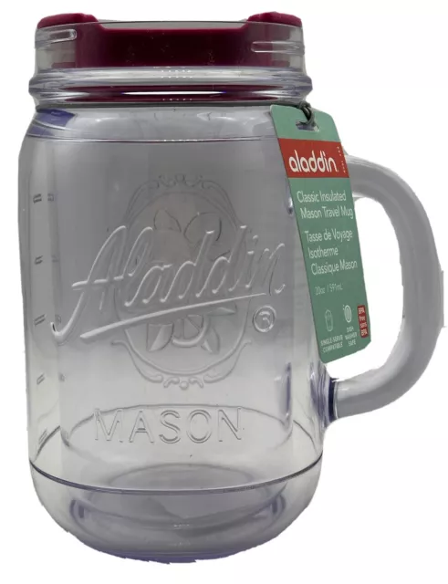 Aladdin Classic Insulated Mason Jar BPA Free Plastic Travel Mug 20oz Maroon Lid