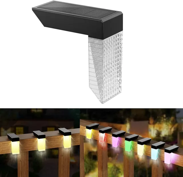 4 Solar Deck Lights Outdoor, 2 Lighting Modes with 2 LED Bulbs Warm White & RGB