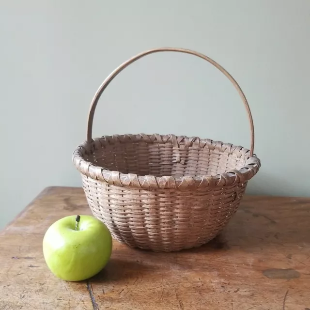 Vintage Antique Primitive Splint Wood Handled Gathering Basket