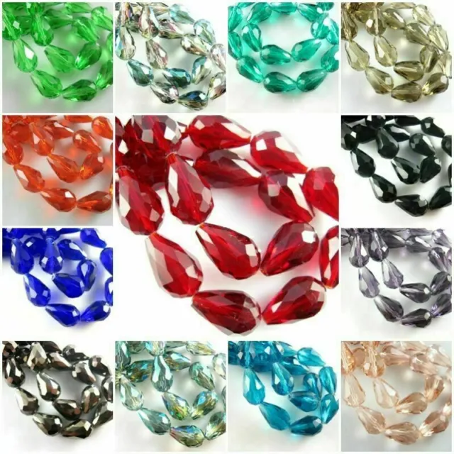 20pcs 10x15mm Loose Teardrop Glass Crystal Faceted Beads Spacer Findings #G