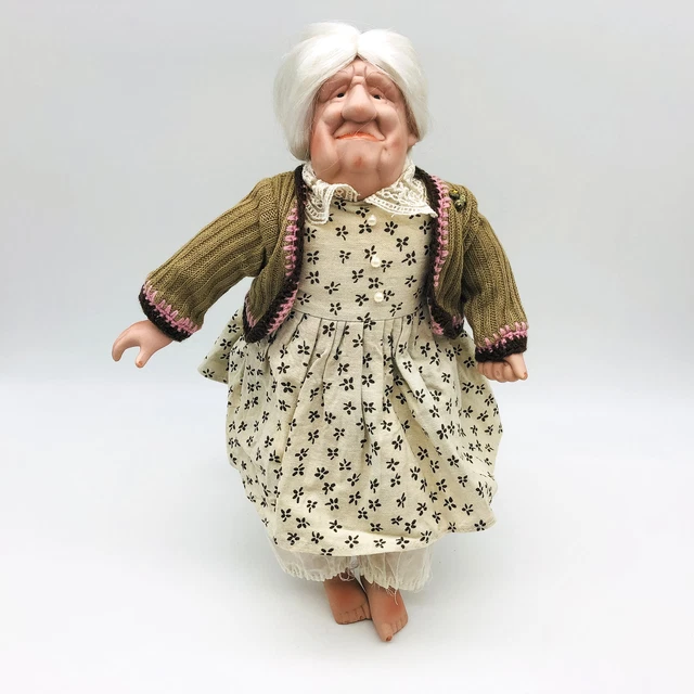 Vintage Cloth Doll Porcelain Bisque Sewn Body 16" Grandma Nana Grumpy Babydoll