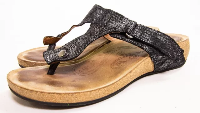 Taos Sandals Slip On Thong Flip Flops Leather Open Toe Women's Size 8-8.5 Black
