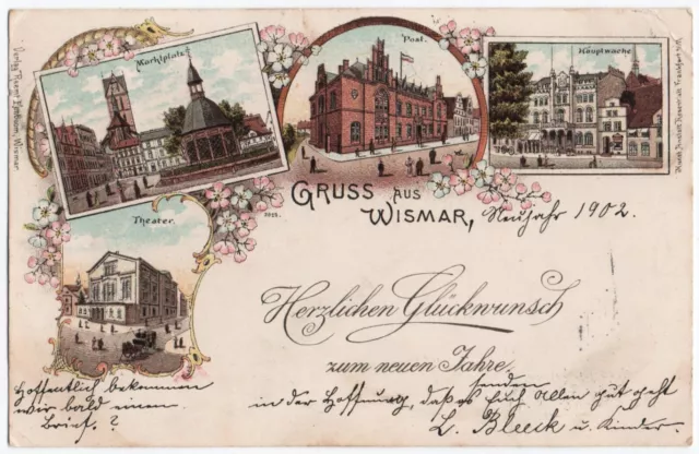 alte Litho-Ak Wismar, Mehrbild 4 Ansichten, gelaufen 1902