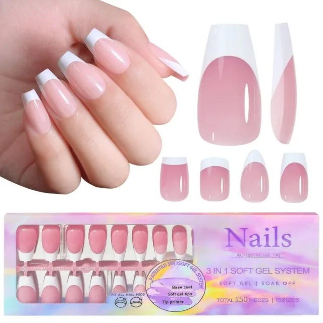 Wearable Manicure French Fake Nails Square Head Nail Tips Press on Nails  Women