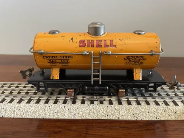 LIONEL Prewar Tinplate 804 Shell Oil Tanker Tank Car Orange O Scale LIONEL Prewar Tinplate 804 Shell Oil Tanker Tank Car Orange O Scale