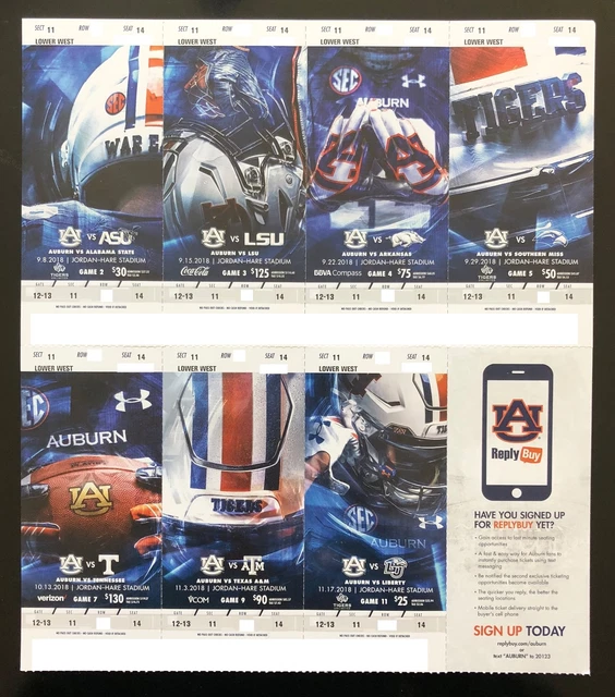 2018 Auburn Tigers Football Collectible Ticket Stub - Choose Any Home Game