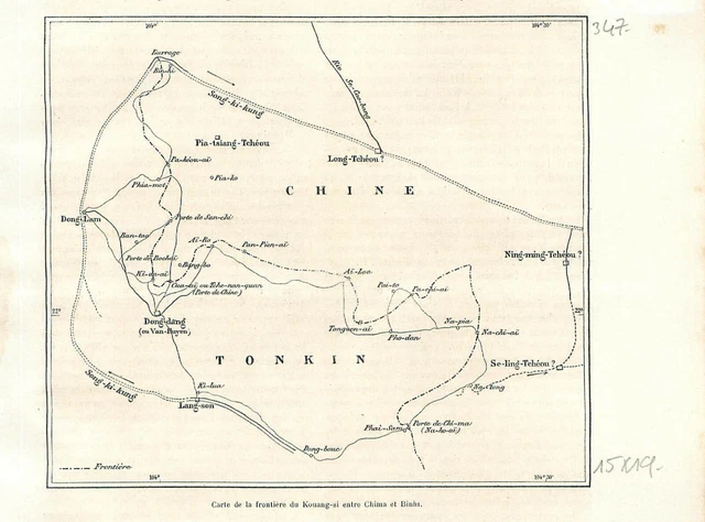 Carte de la Chine du Guangxi province de Đồng Đăng Viêt Nam Tonkin GRAVURE 1888