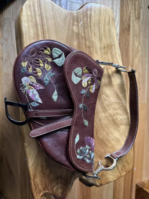 CHRISTIAN DIOR Vintage 2004 Galliano Denim Jeweled Floral Crystal Saddle Bag