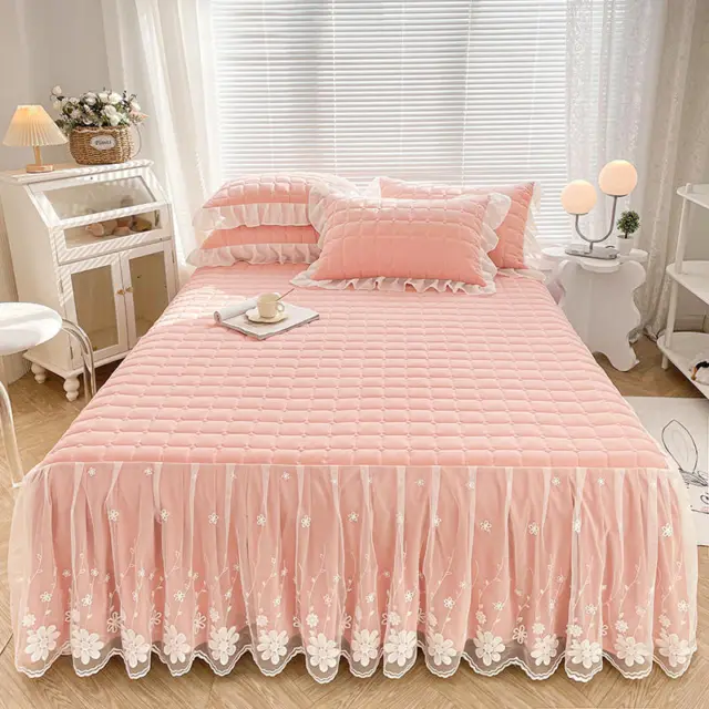 Bed Skirt Cotton Thicker Bedspread Flower Lace Decoration Princess Style Queen