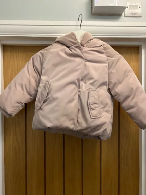 Zara Girls Dusky Pink Puffer Coat Age 3-4 Fluffy Warm Lining Great Condition