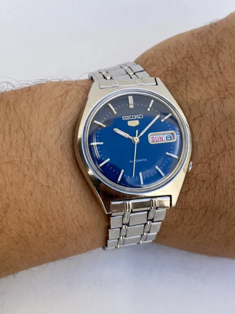 Rare Vintage Seiko 6309-8670 Watch Men’s Automatic 17 Jewels Day Date Blue Dial