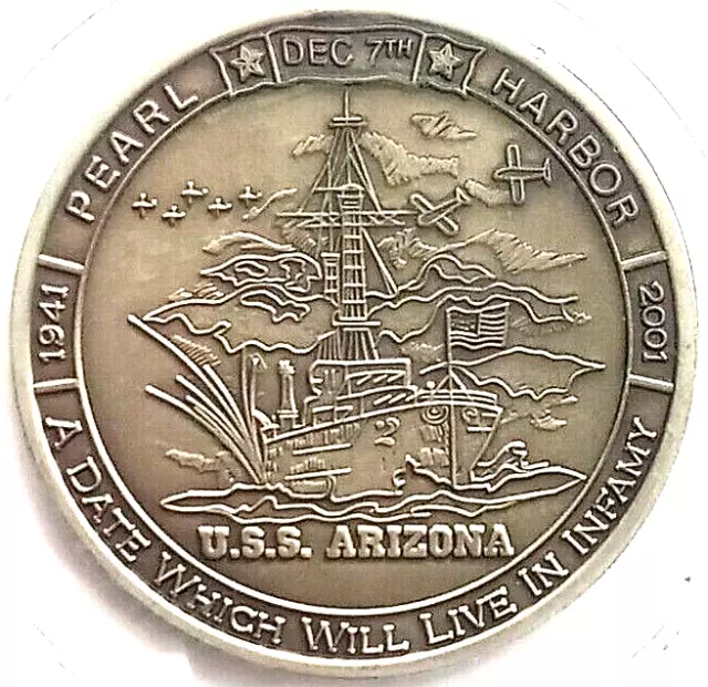 USS Arizona Pearl Harbor Token Rotary London Bridge Club 31st Anniversary 1.5"