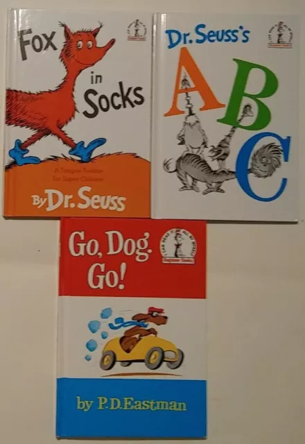 Set/Lot of 3x I Can Read Dr. Seuss Books - Fox In Socks, ABC & Go, Dog, Go!