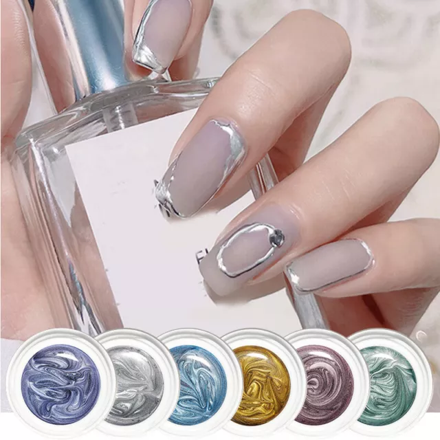 Vernis À Ongles Effet Miroir En Métal Gel Uv Peinture Or Argent R