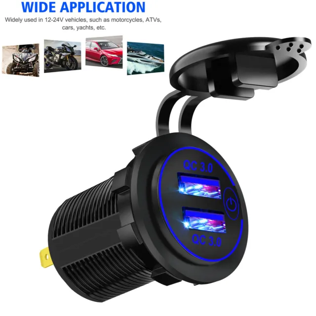 Fast Charger QC3.0 Dual USB Cigarette Lighter Socket Waterproof Fit For Car Boat
