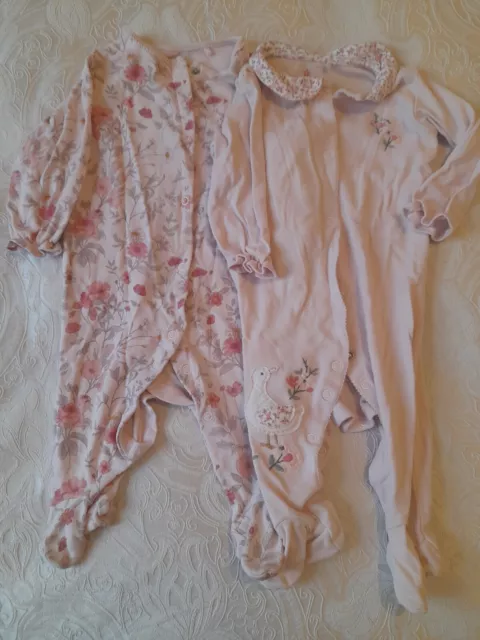 next baby girls floral sleepsuits x2 bundle 3-6 Months 100% cotton babygrows