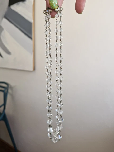 Vintage Clear AB Faceted Glass Bead 2 Strand Necklace, Pink AB Clasp