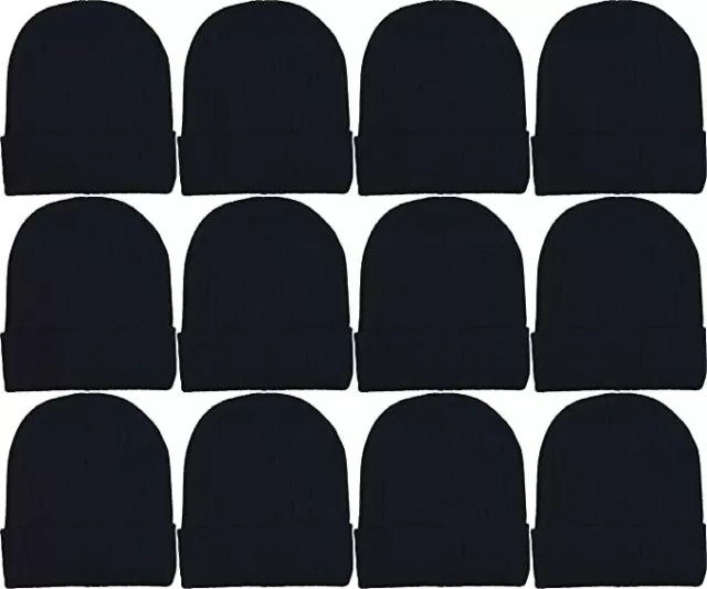 12 Pack Winter Beanie Hats Men Women Warm Cozy Knitted Cuffed Cap Bulk Pack Lots