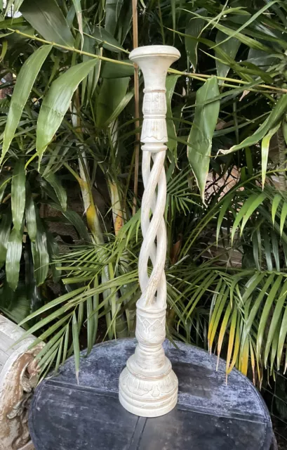 Candle Holders-Carved Balinese White Wash Timber- 1 Meter Tall