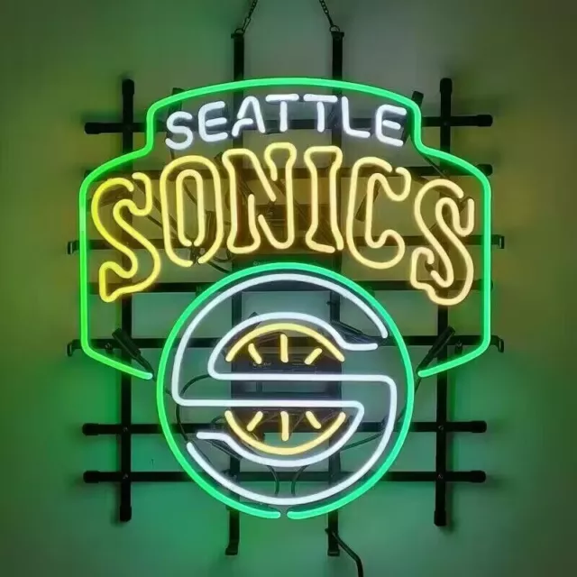 24"x20" Seattle SuperSonics Light Neon Sign Lamp Visual Handmade Artwork Bar