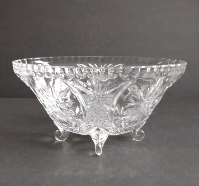 Stunning Heavy Cut Crystal Snowflake Star of David Footed Oval Centerpiece Bowl