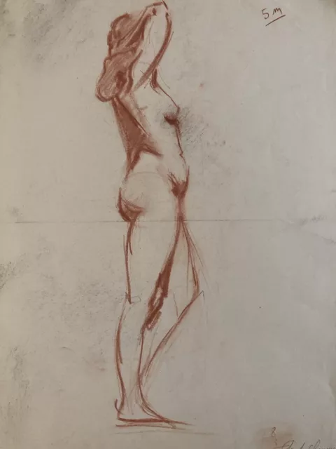 Très Beau Dessin Ancien Nu Crayon Sanguine Papier Femme Nue Erotique 1930 Art