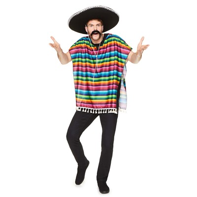 Poncho Messicano 3 PC Kit Costume SOMBRERO PARTY bandito per adulti Western 