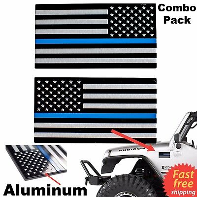 3D METAL Thin Blue Line American Flag Emblem Sticker Decal