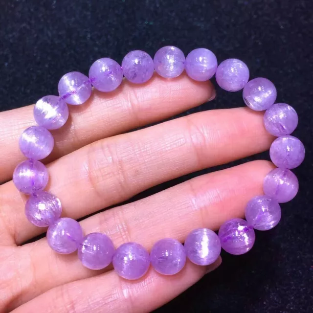 9mm Natural Purple Kunzite Crystal Round Bead Woman Stretch Bracelet AAAAA