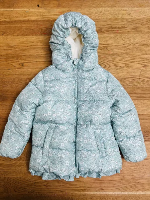 NEXT Girls Puffer Jacket Size 5-6 Blue and white floral winter coat