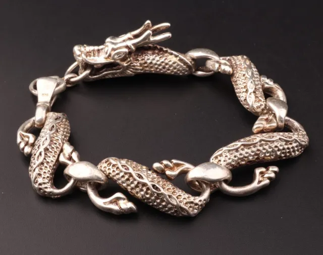 China Rare Tibetan Silver Hand-Carved Dragon Animal Statue Bracelet Jewelry