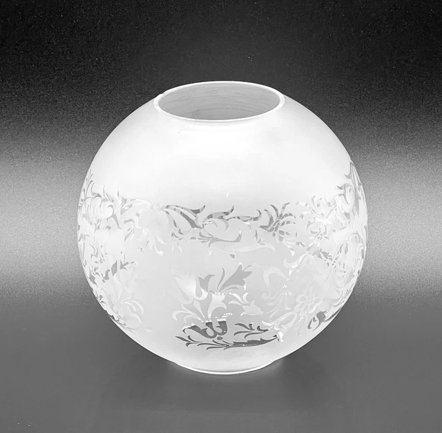 6” Vianne “Mouth Blown” Satin Etched Ball Glass Lamp Shade, Floral Scene 2-1/4"