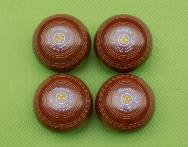 Set Of Four HENSELITE CLASSIC DELUXE Bowls, Size 3M - Walnut Brown - VGC