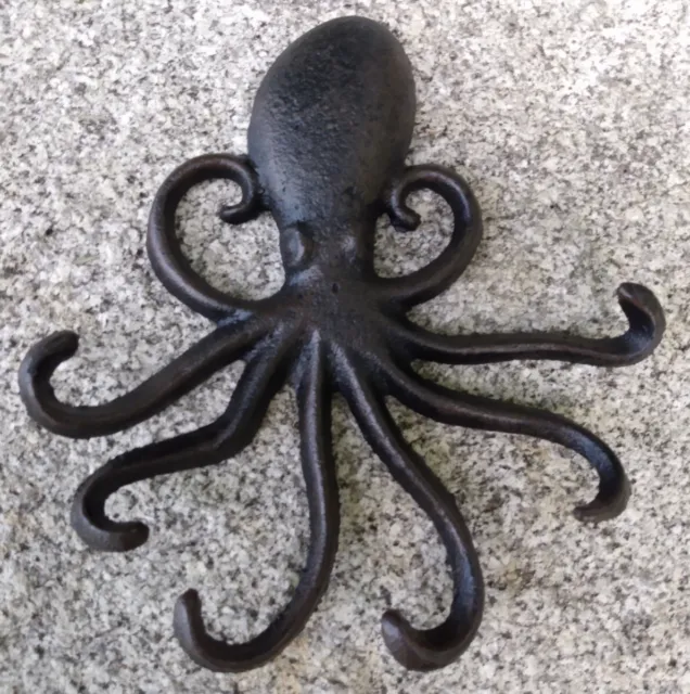 Squid Cast Iron Octopus Towel Hanger Coat Hooks Hat Hook, Key Rack Nautical