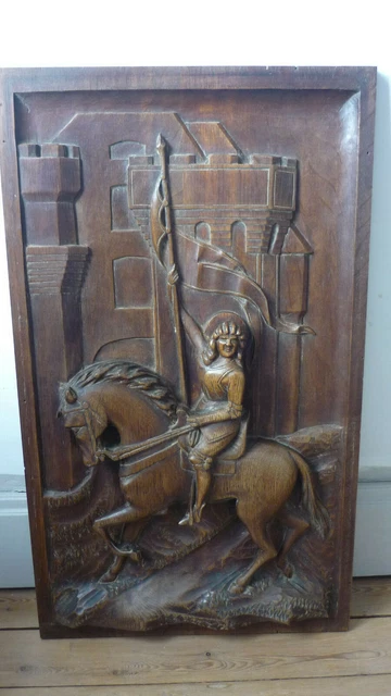 Antique French Large Deep Carved Architectural Panel Door Oak st joan of arc