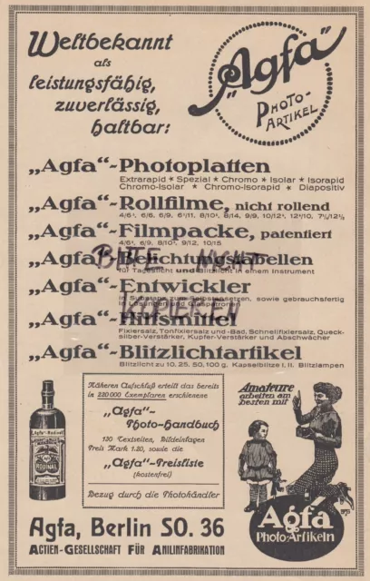 BERLIN, Werbung 1920, AG für Anilin-Fabrikation Agfa Rollfilme Fotoartikel
