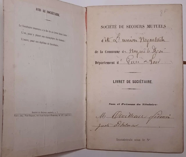 Ancien Insigne De Fonction Sociétaire Secours Mutuel – France 1919-1930