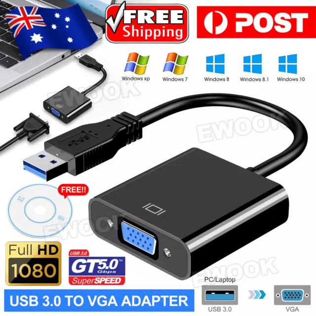 USB 3.0 to VGA Cable Video Display Card Graphic External Adapter for Win7