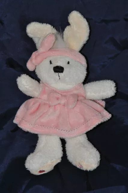 Peluche Doudou Lapin Blanc MAXITA Bandeau & Robe Rose 23 Cm TTBE