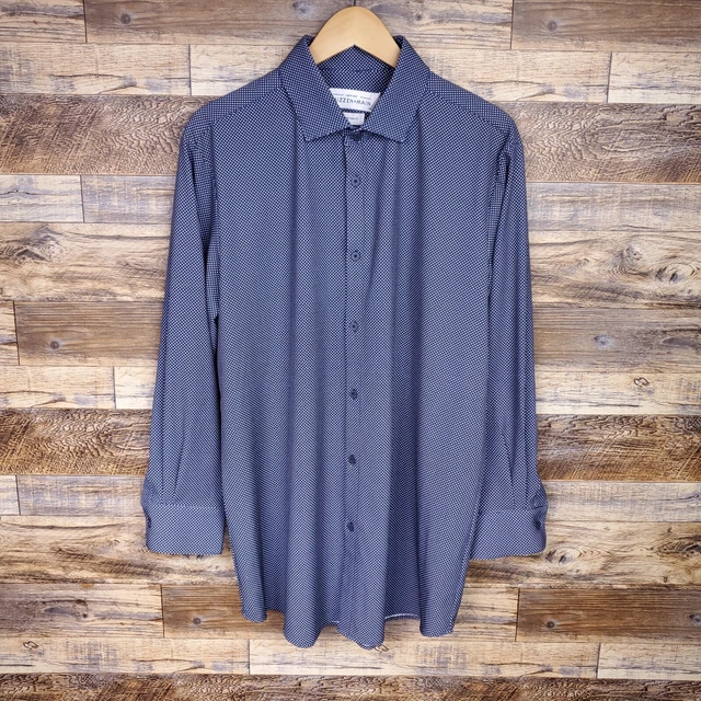 MIZZEN & MAIN Leeward long Sleeve Button Front Shirt XL Trim Fit Polka Dot Print