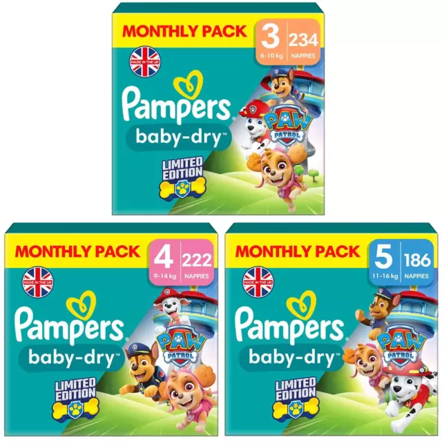 Pampers Patrol Baby Baby Dry Nappy Stretchy Nappies Size 345 Saving Monthly Pack