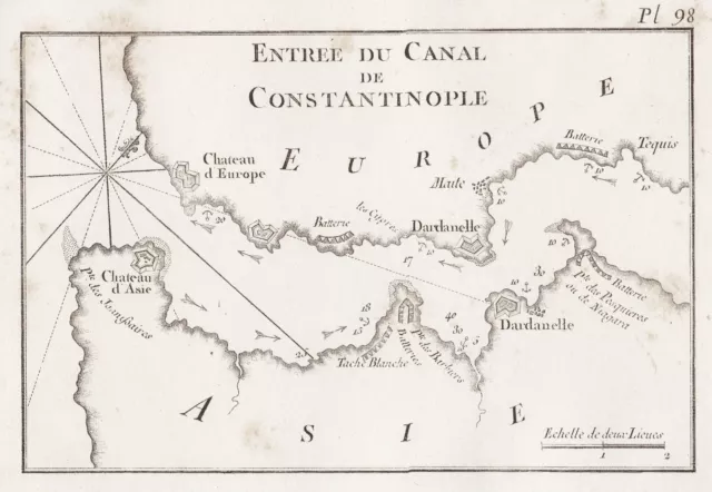 Dardanelles Dardanellen Turkey Turchia Canakkale Mappa Roux 1764