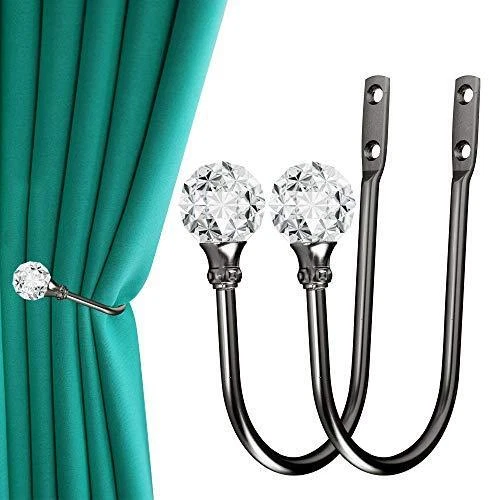 Curtain Holdback, 2pcs Wall Mounted Drapery Tiebacks with Clear Crystal Ball,