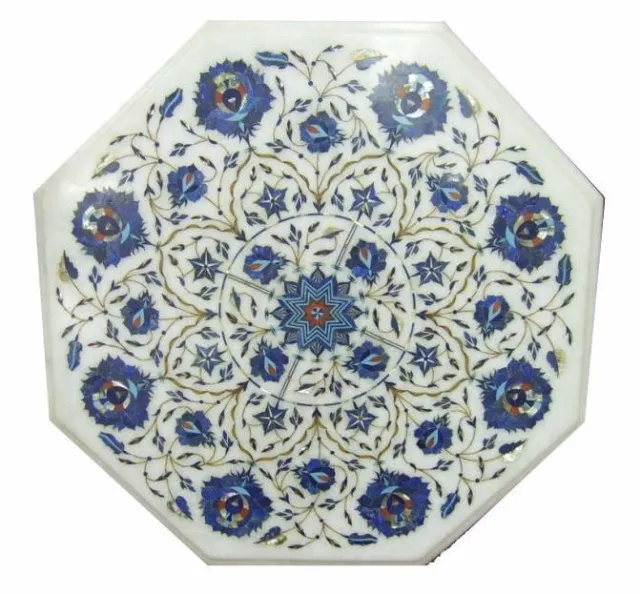 18" White Marble Coffee Table Top Pietra Dura Micro Mosaic Inlaid Home Decor