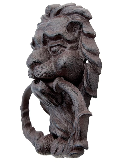 Heurtoir  marteau de porte en fonte avec poignée - Tête de lion avec crinière 2